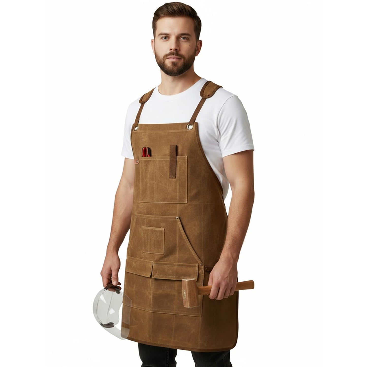 Sneulletoys Welding Tools Apron for Men,Heavy Duty Waxed Canvas Workshop Apron for Carpenters,Woodworking with Multi-Functional Pockets,Adjustable