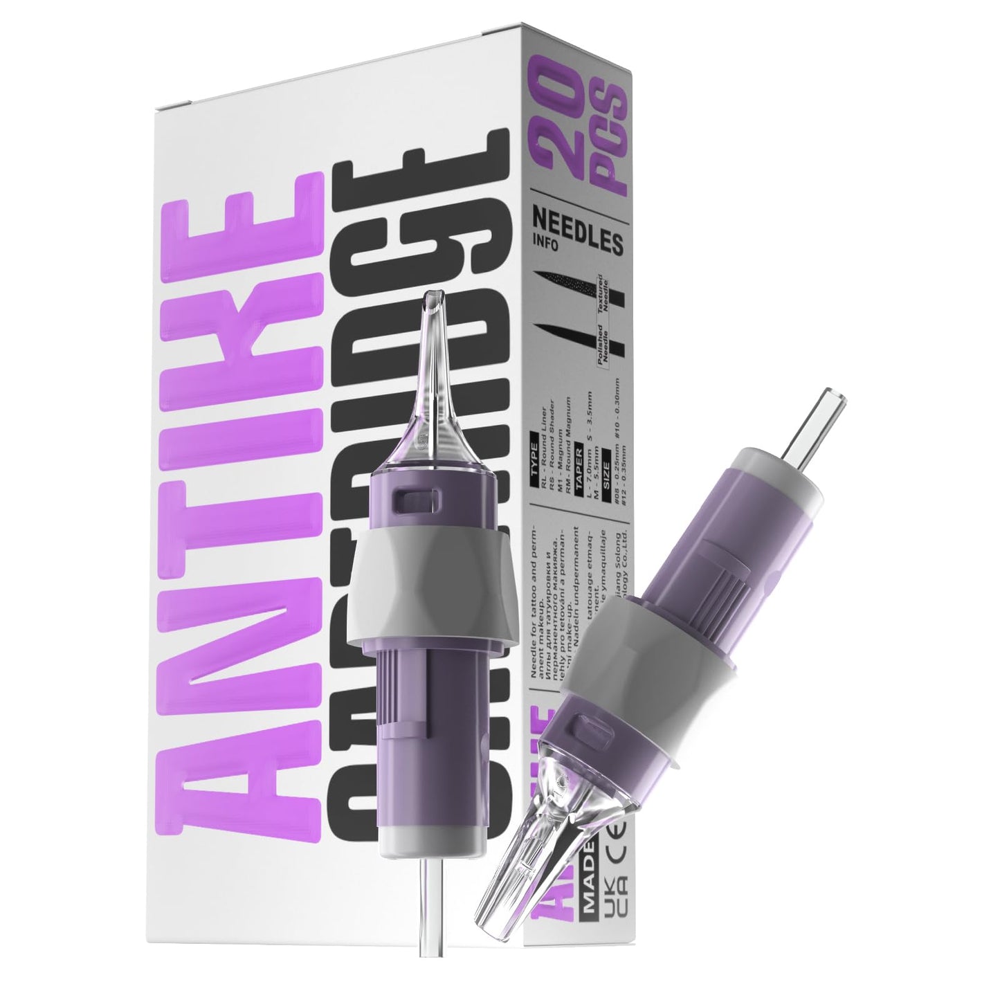ANTIKE 20Pcs Disposable Tattoo Cartridge Needles #12 Standard 9 Round Liner 0.35mm Tattoo Needles X-Taper Soft Finger Ledge Tattoo Cartridges(1209RL)