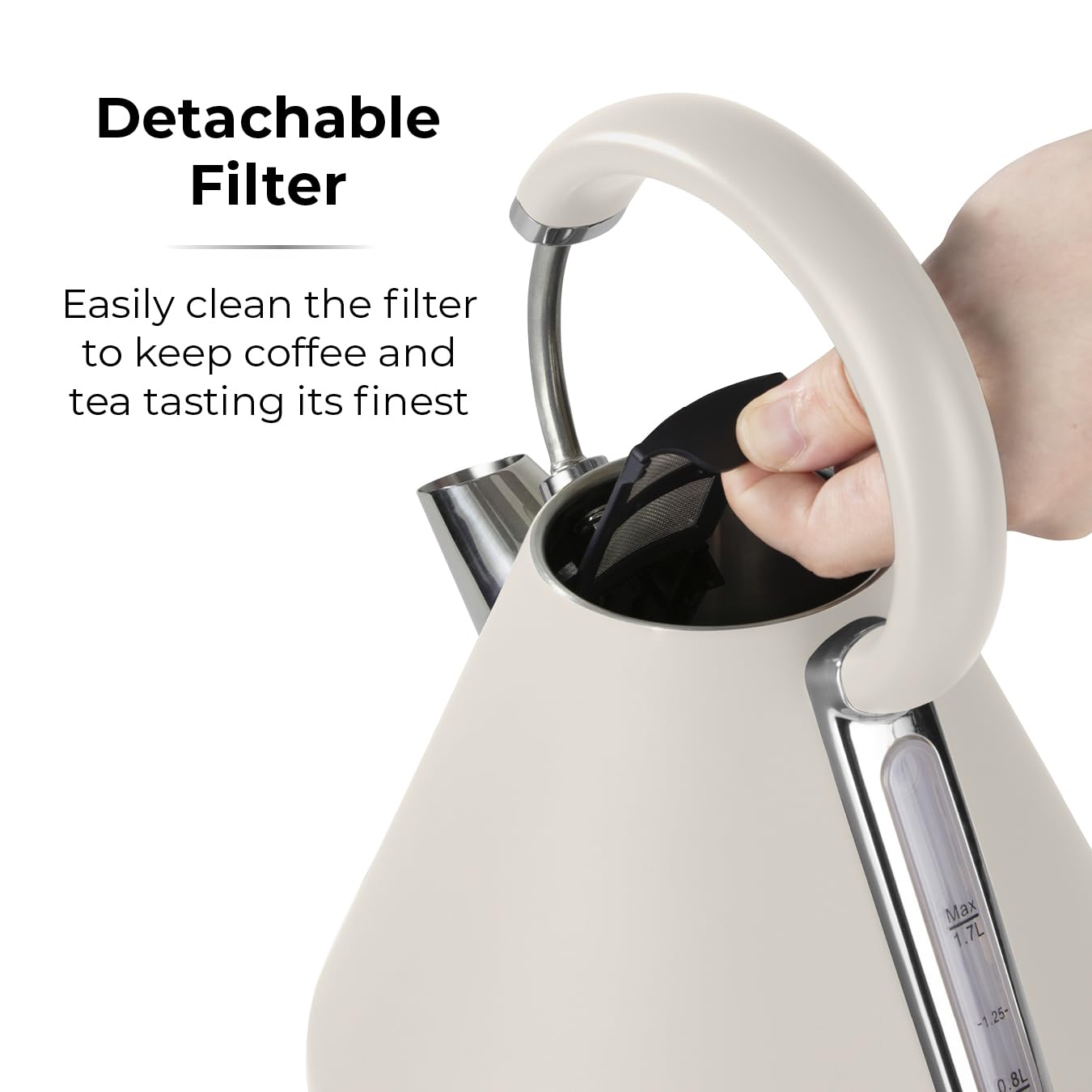Tower T10044MSH Cavaletto Pyramid Kettle with Fast Boil, Detachable Filter, 1.7L, 3000 W, Latte and Chrome Accents