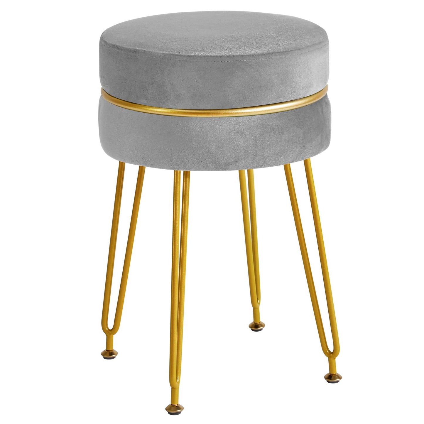 IBUYKE Velvet Round Footstool Ottoman, Vanity Chair Stool, Gray L/G-40G