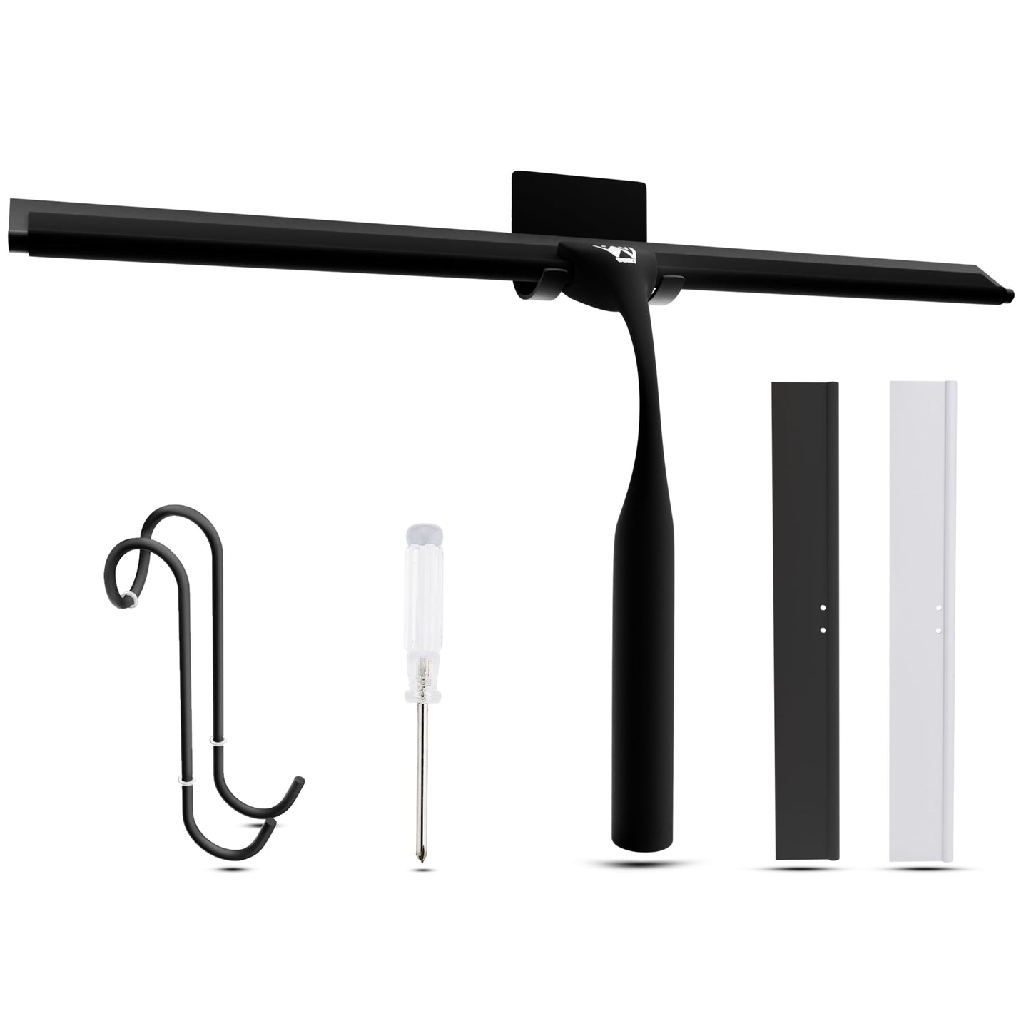Wunset 30 cm Black Shower Squeegee, Large Window Squeegee - 6 Pieces Set Including 2 Replacement Silicone Lips, Squeegee Shower Cleaner for Shower
