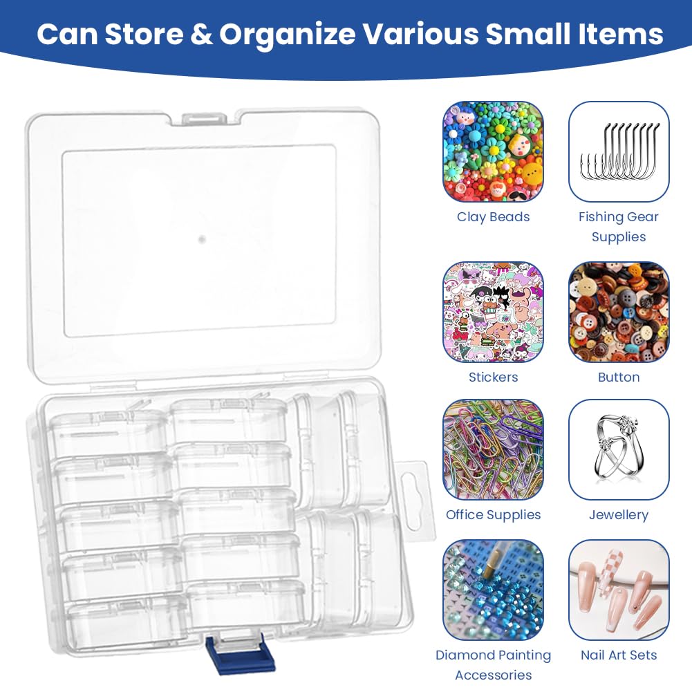 AUAUY Bead Organizer Box, 15Pcs Clear Plastic Storage Containers for Beads