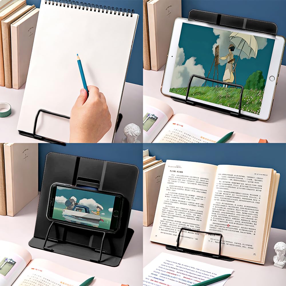 Book Stand, Multifunctional Metal Book Holder for Reading (Black)