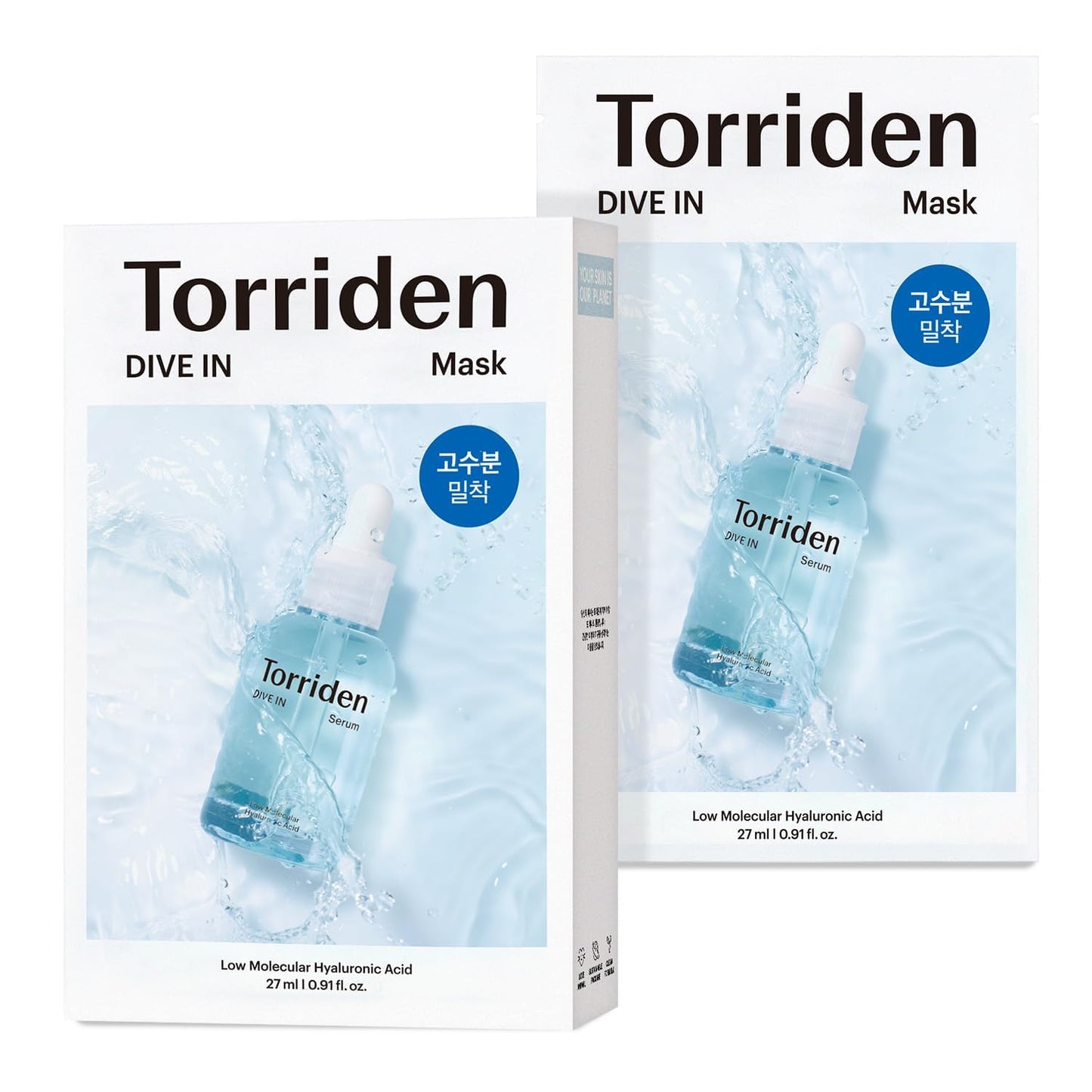 "Torriden Dive-In Low Molecule Hyaluronic Acid Sheet Mask 27ml, K-Beauty-Pack of 10"