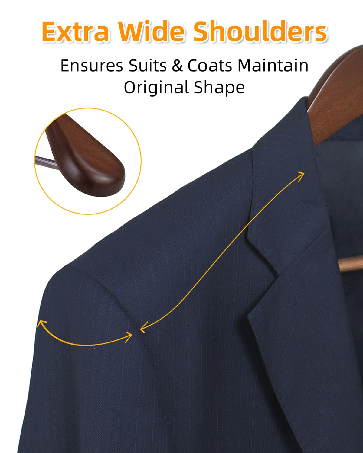 Hangerman Natural Wooden Suit Hangers, 10 Pack Wood Coat Hangers, Jacket Outerwear Shirt Hangers, Glossy Finish with Extra Wide Shoulder