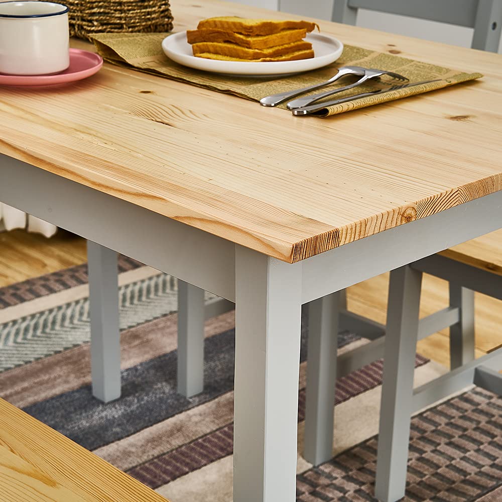 Panana Pine Wood Dining Table and 4 Chairs Set, 5-Piece Home Kitchen Furniture Set Natural Grey