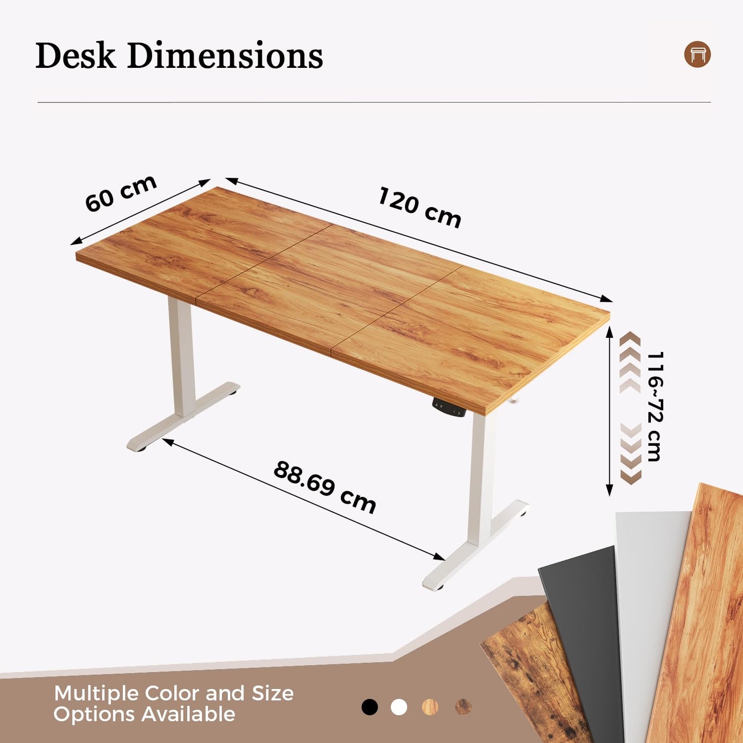 Klicelor Electric Standing Desk, 2 Memory Buttons for stand & sit, 120x60