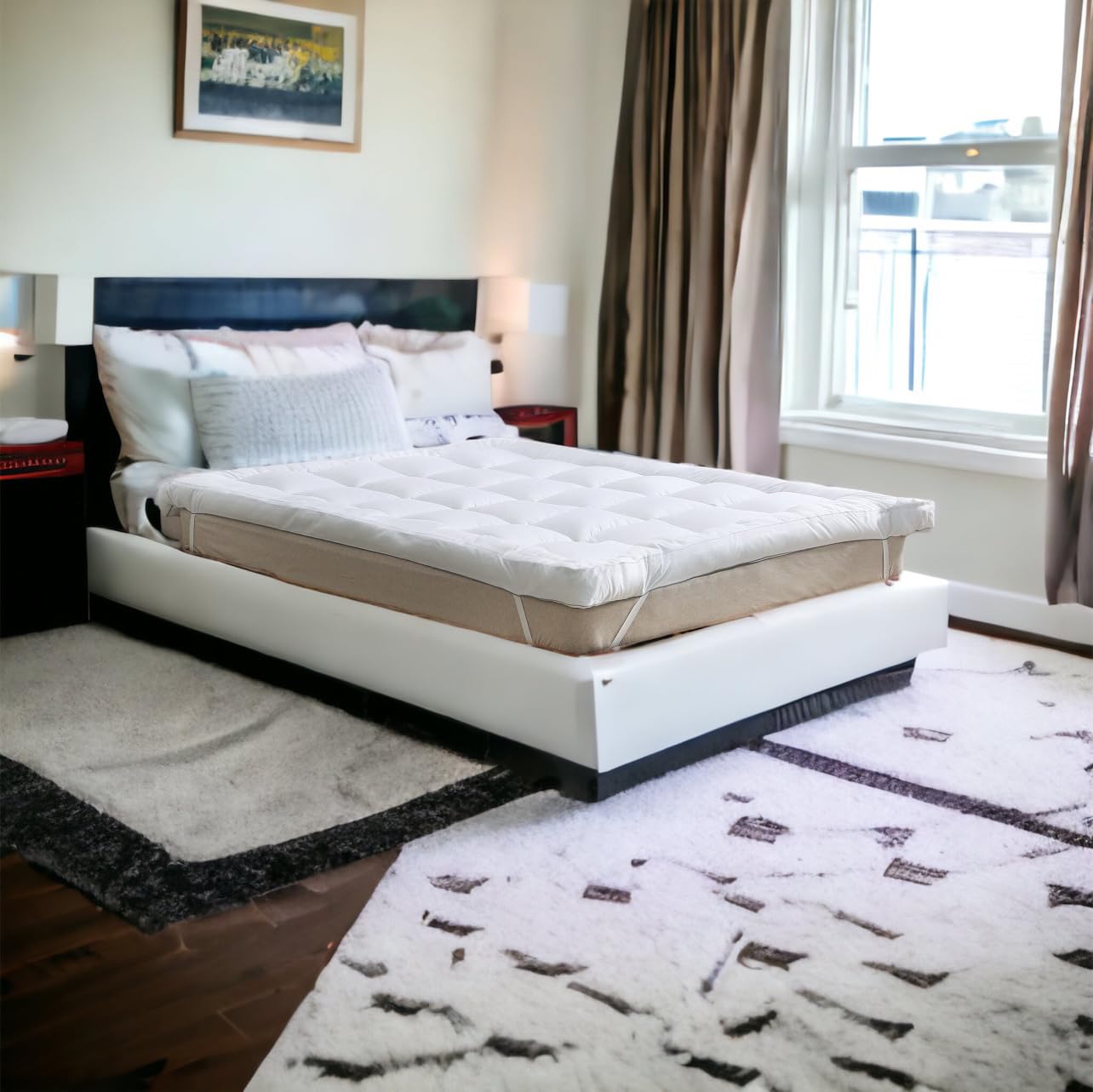 VL Mattress Topper 4Ft Small Double Size 10cm Thick Microfiber Quilted Fluffy and Soft Mattress Protector with Strong Corner Straps for Firm Grip