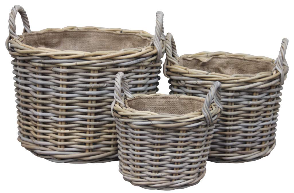 Round Kindling/Storage Basket, Hessian Lined, Excellent Quality, Very Strong Kuba Rattan Small