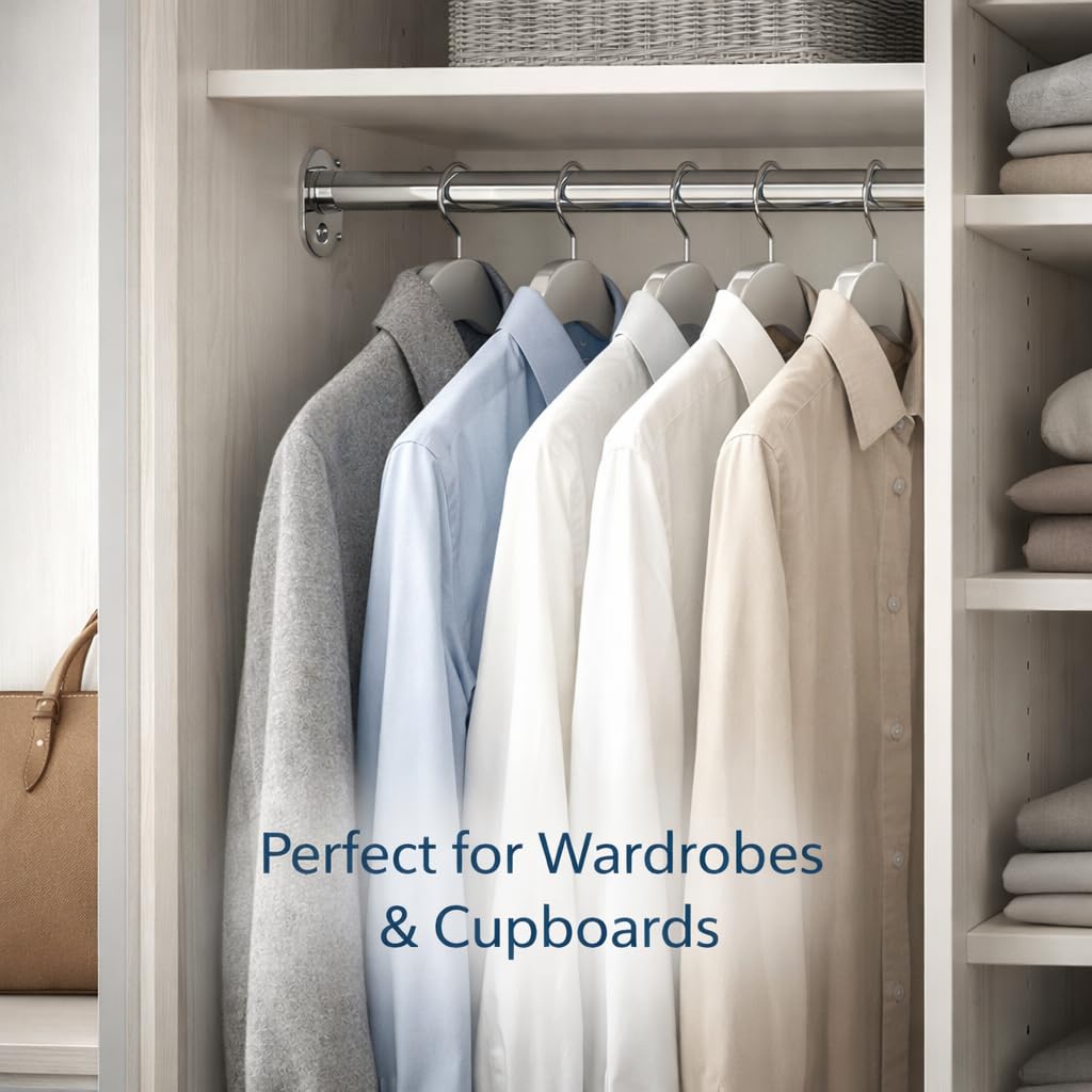 Round Wardrobe Rail 25mm Polished Chrome Hanging Tube for Wardrobes & Cupboards (1200mm (1.2m) ~47.2″)