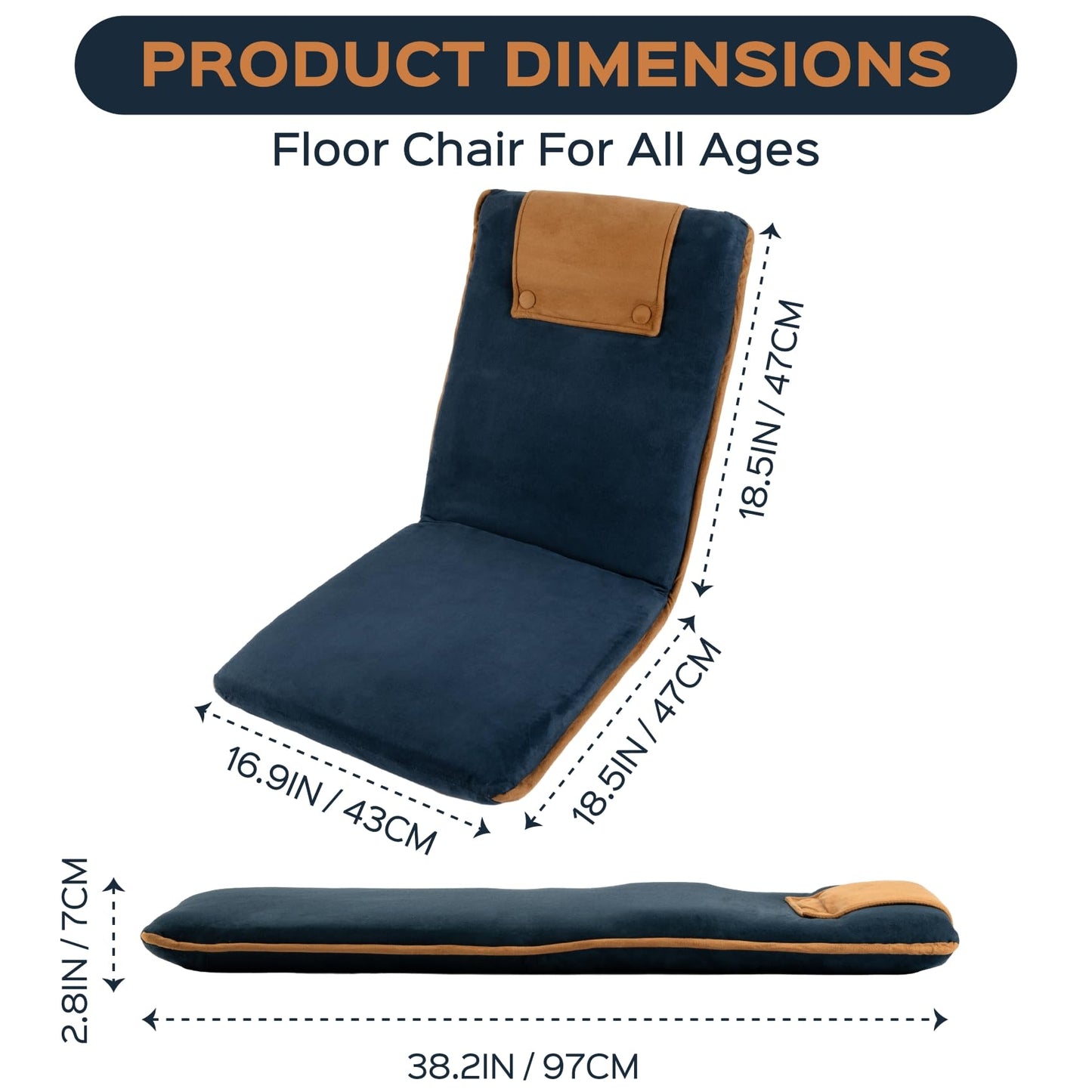 bonVIVO EASY II Folding Floor Chair Adjustable Back Support Dark Grey