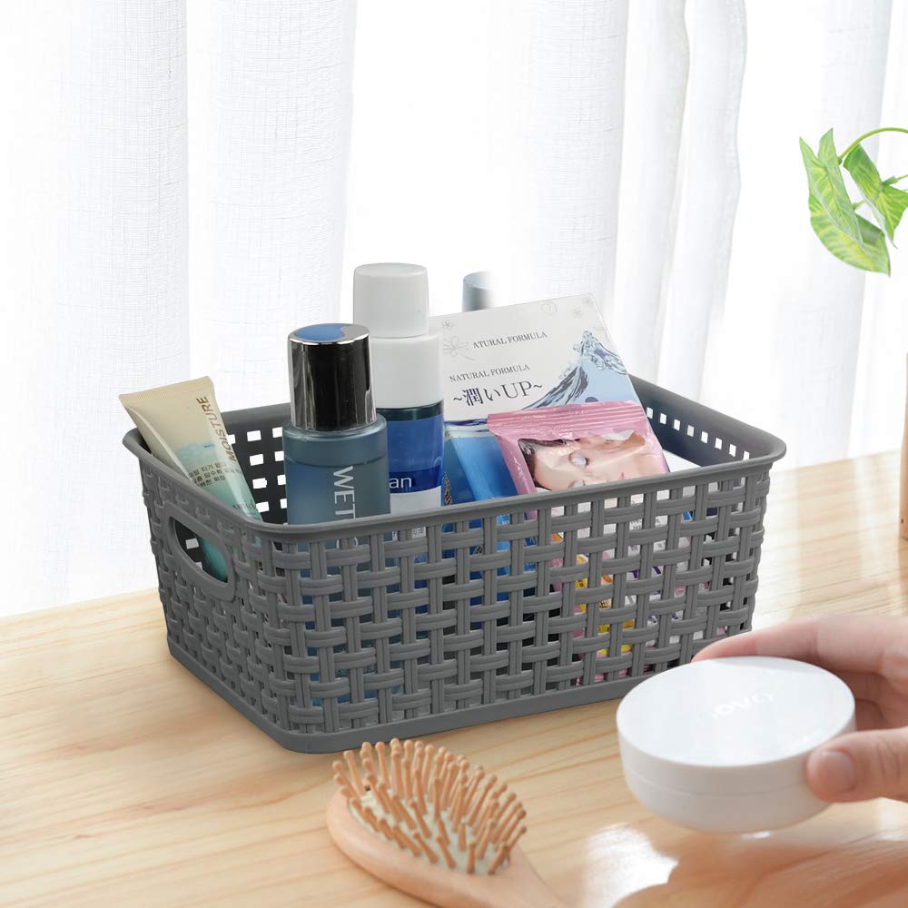 Teyyvn Set of 6 Plastic Storage Baskets, Cupboard Baskets, Gray