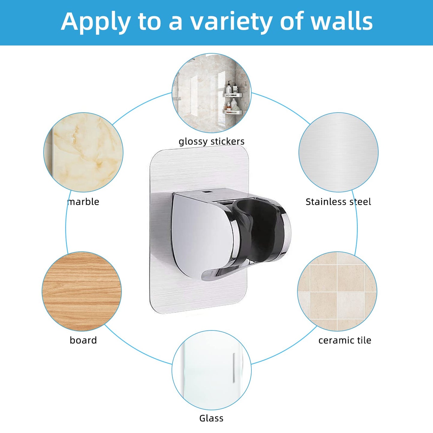 Esteopt Shower Head Holder, Strong Adhesive & Waterproof, 3 Angle Adjustable, ABS Material, Wall Mount, Silver