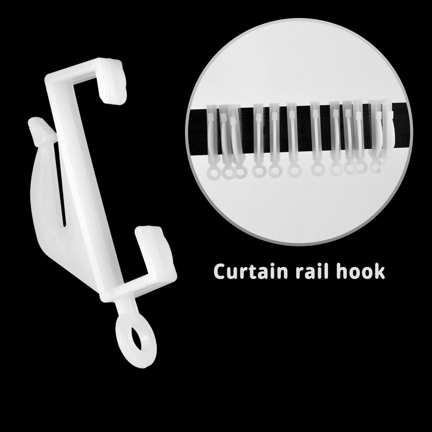 25 Pcs Curtain Hooks, White Plastic Curtain Track Hooks, Rail Gliders Sliding Hook for Shower Curtains, Track Window, Door (White 25Pcs)