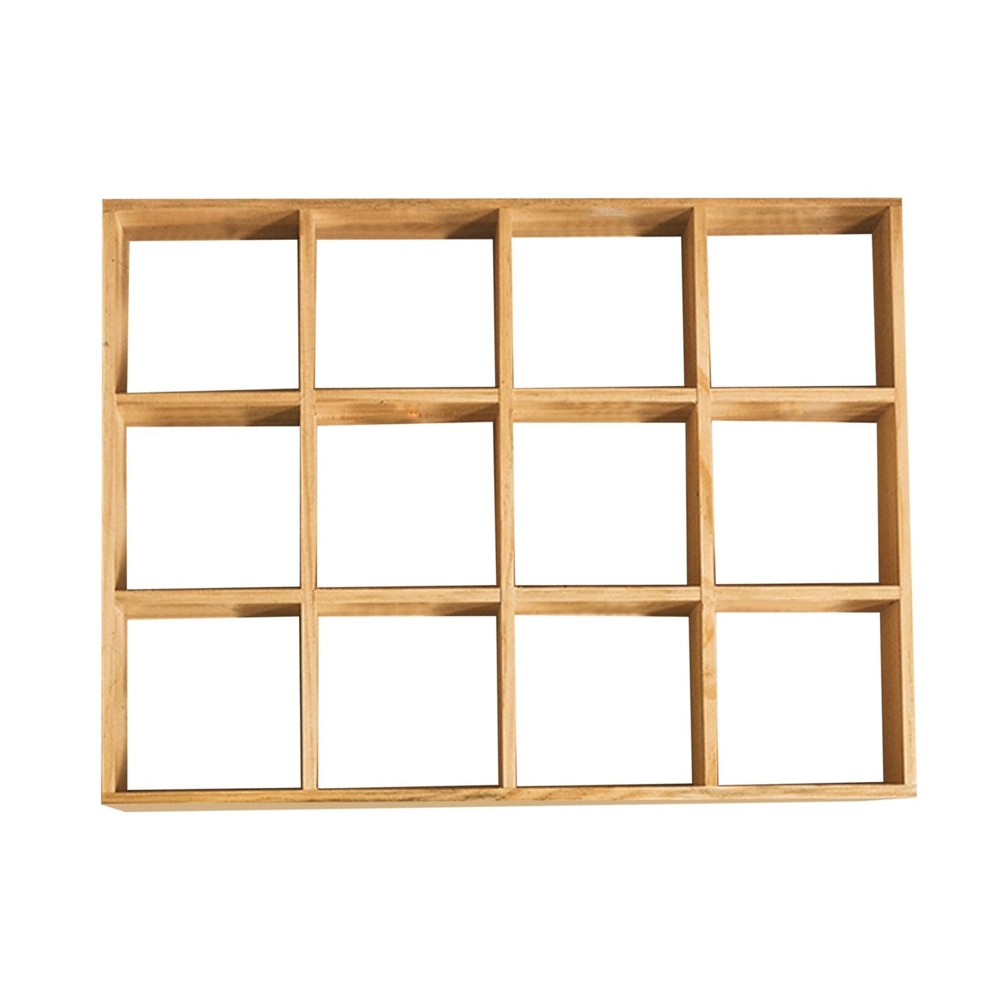 Wood Shadow Box Shelf, 12 Grids Large Space Retro Action Figure Wooden Display Shelf Multipurpose Hand Polished for Study (Without Back Plate)