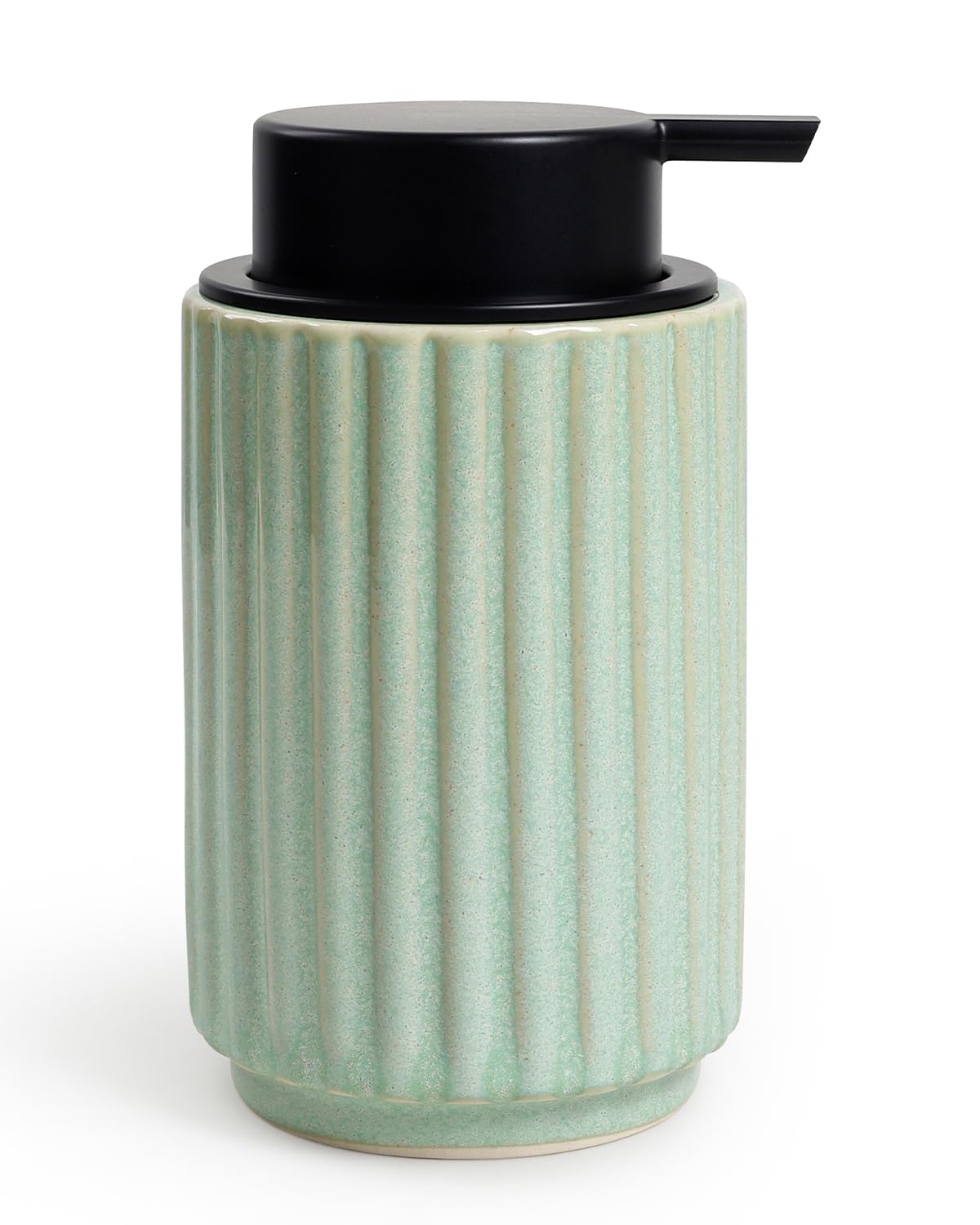ANTIS'S HOME Ceramic Soap Dispenser 310ml ? Refillable Liquid Soap Bottle with Wide Pump for Bathroom or Kitchen ? Modern Green Striped Design, Ideal