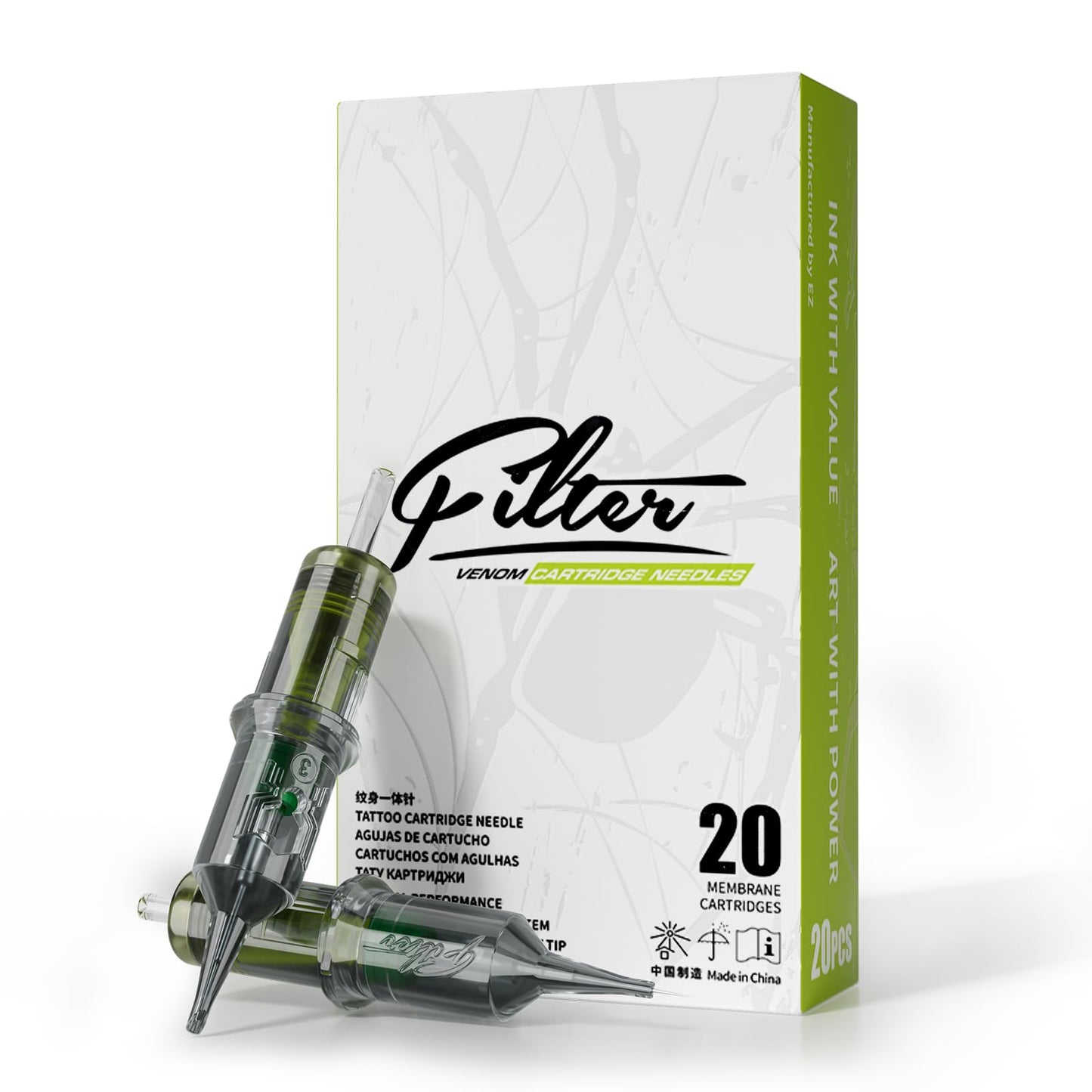 EZ Tattoo Cartridge Needles - 20Pcs #10 (3RL) Bugpin Round Liner Disposable Tattoo Needles Cartridges for Tattoo Gun Machine - Venom