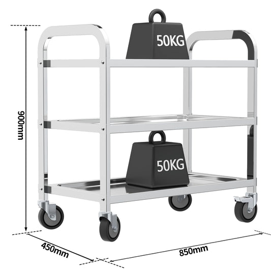 TAIMIKO 3-Tier Stainless Steel Kitchen Trolley Cart Large Serving Trolley