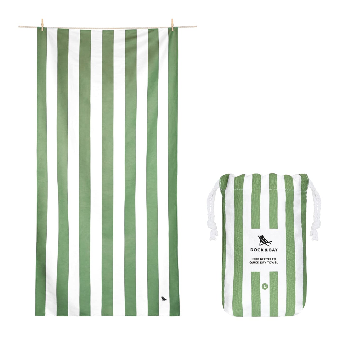 Dock & Bay Beach Towel - Quick Dry, Sand Free - Compact, Lightweight - 100% Recycled - Includes Bag - Cabana - Cayman Khaki - Large (160x90cm, 63x35)