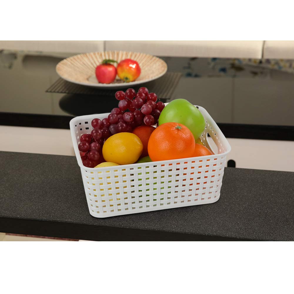 Easymanie 6-pack Plastic Woven Rattan Storage Basket, White