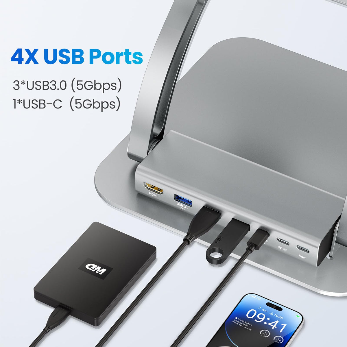 tounee Laptop Stand with Detachable USB-C Hub, 100W PD Charging, 4K@60Hz HDMI, 3 USB Ports