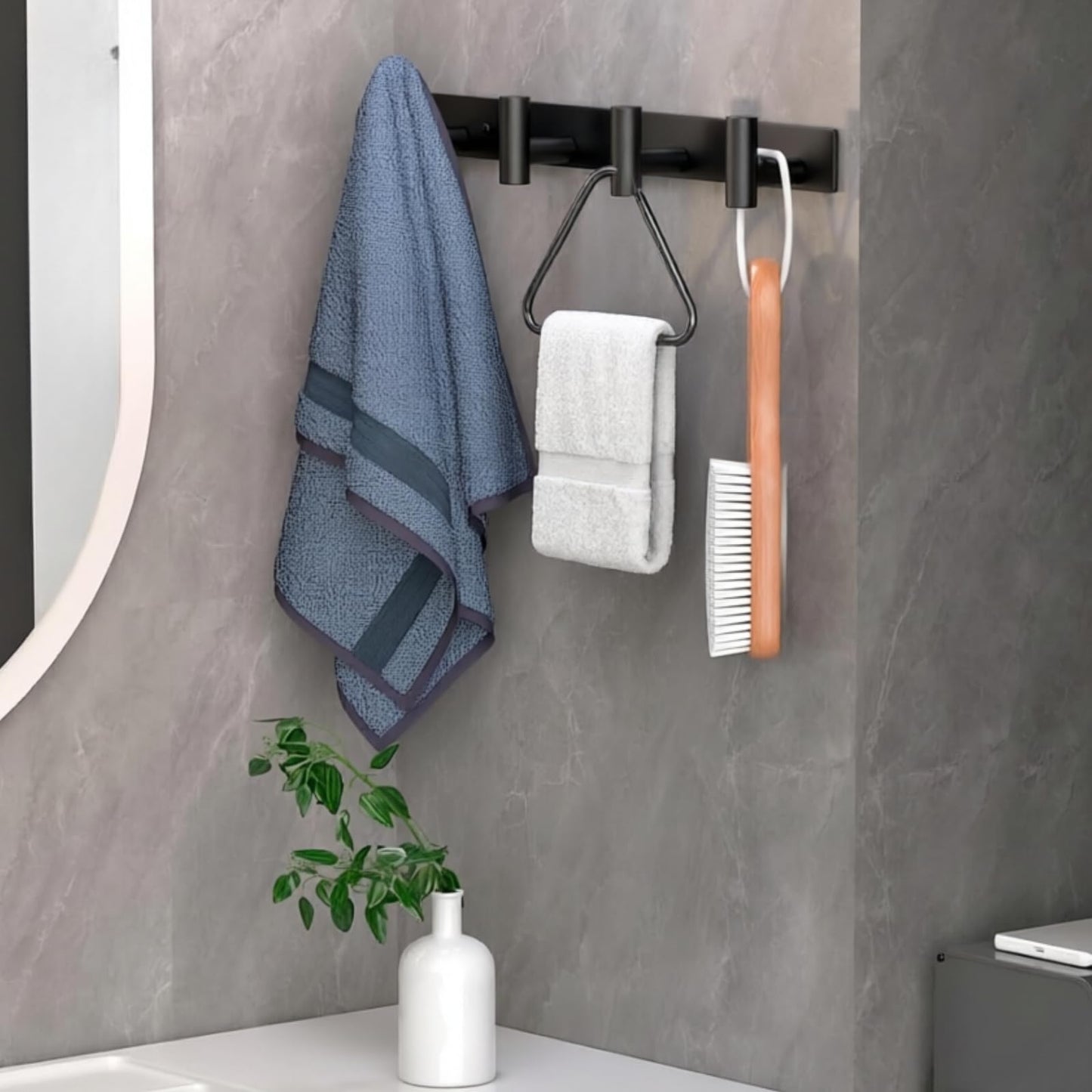 WOOFOOW Rustproof Modern Black Metal Coat Hooks for Wall, Heavy Duty Coat Hanger Wall Mounted, 5 Hooks Wall Mounted for Bathrooms, Kitchen, Bedroom