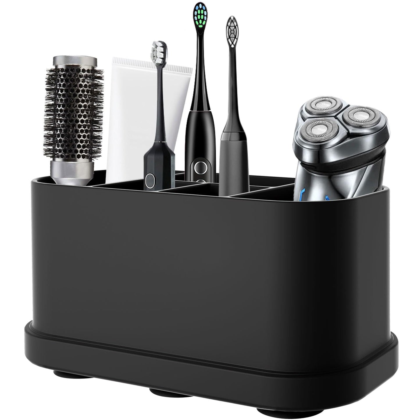 TOTSUN Toothbrush Holder, 18x8.3x9.4cm Black Electric Toothbrush Holders with Sucker for Bathroom Toothbrush Storage Organizer, 5 Slots