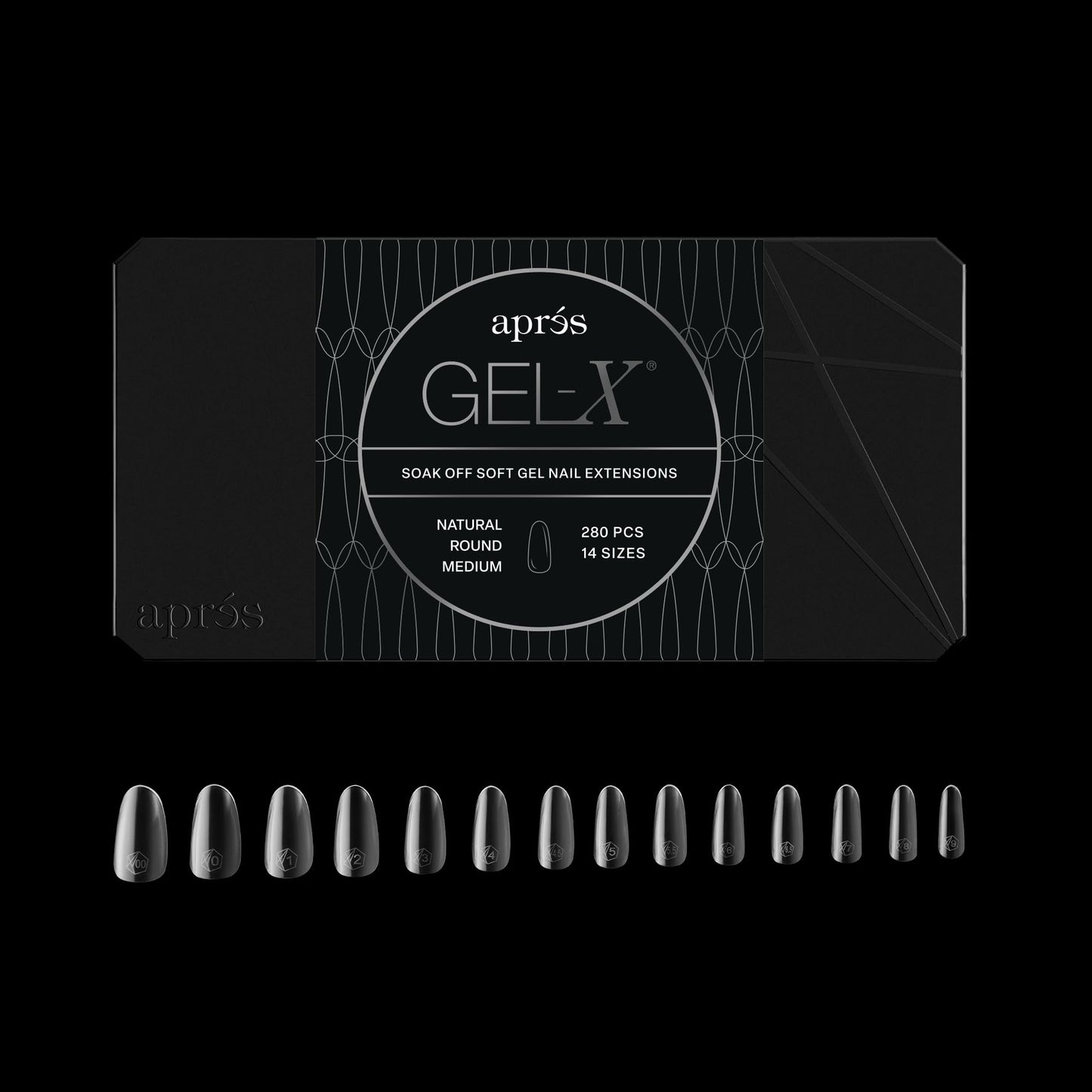 Apres Gel-X? Round Box of Nail Tips | 280 Soft Gel Tips, 14 Sizes 00-9 | Half-sizes Included (Natural Round Medium, 280 Count)