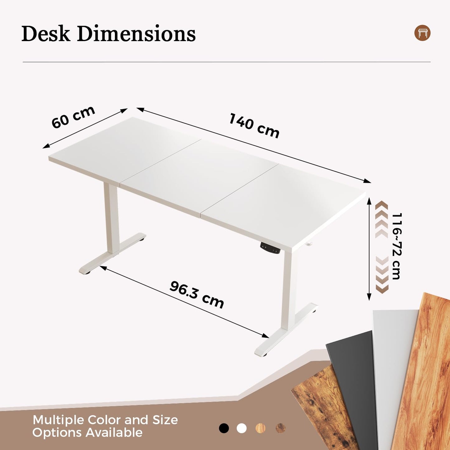 Klicelor Electric Standing Desk, 2 Memory Buttons for stand & sit, 140x60