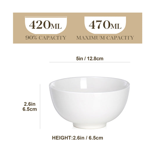MALACASA Cereal Bowl, 450ml Soup Bowl Set of 8 Small Porcelain Bowls for Cereal/Soup/Rice/Desserts/Ice Cream/Breakfasts, Dishwasher & Microwave Safe,