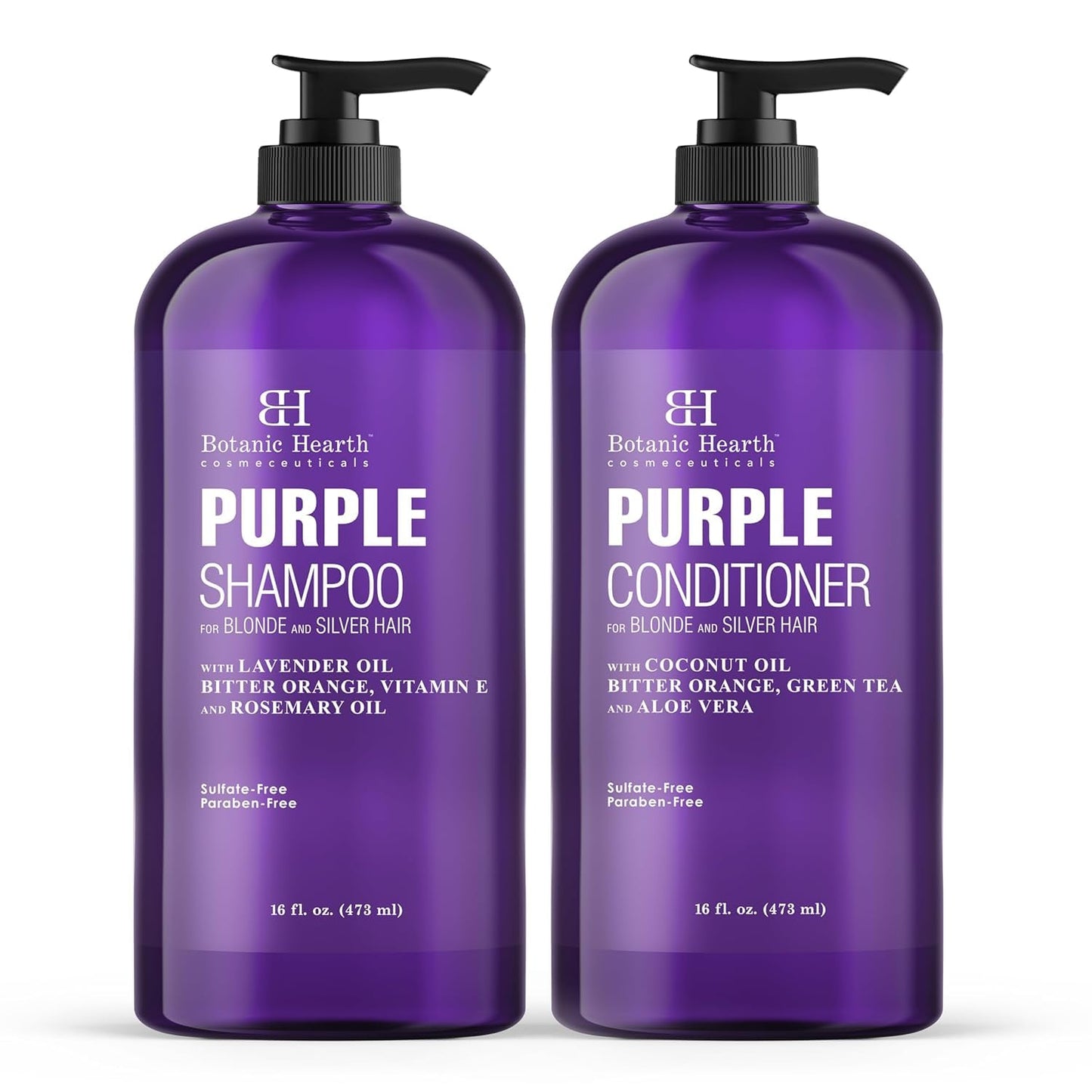 BOTANIC HEARTH Purple Shampoo and Conditioner Set - for All Shades of Blonde, Silver and Gray Hair - Enhances Highlights - Sulfate Free, Paraben Free,