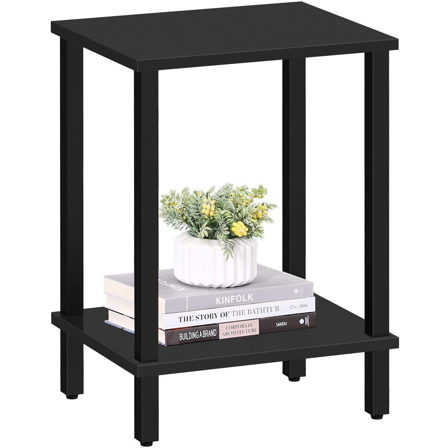 TUTOTAK Side Table, Bedside Table, Night stand, 2-Tier Storage Shelf, End Table for Small Space, Living Room, Bed Room, Black TB01BK034EU