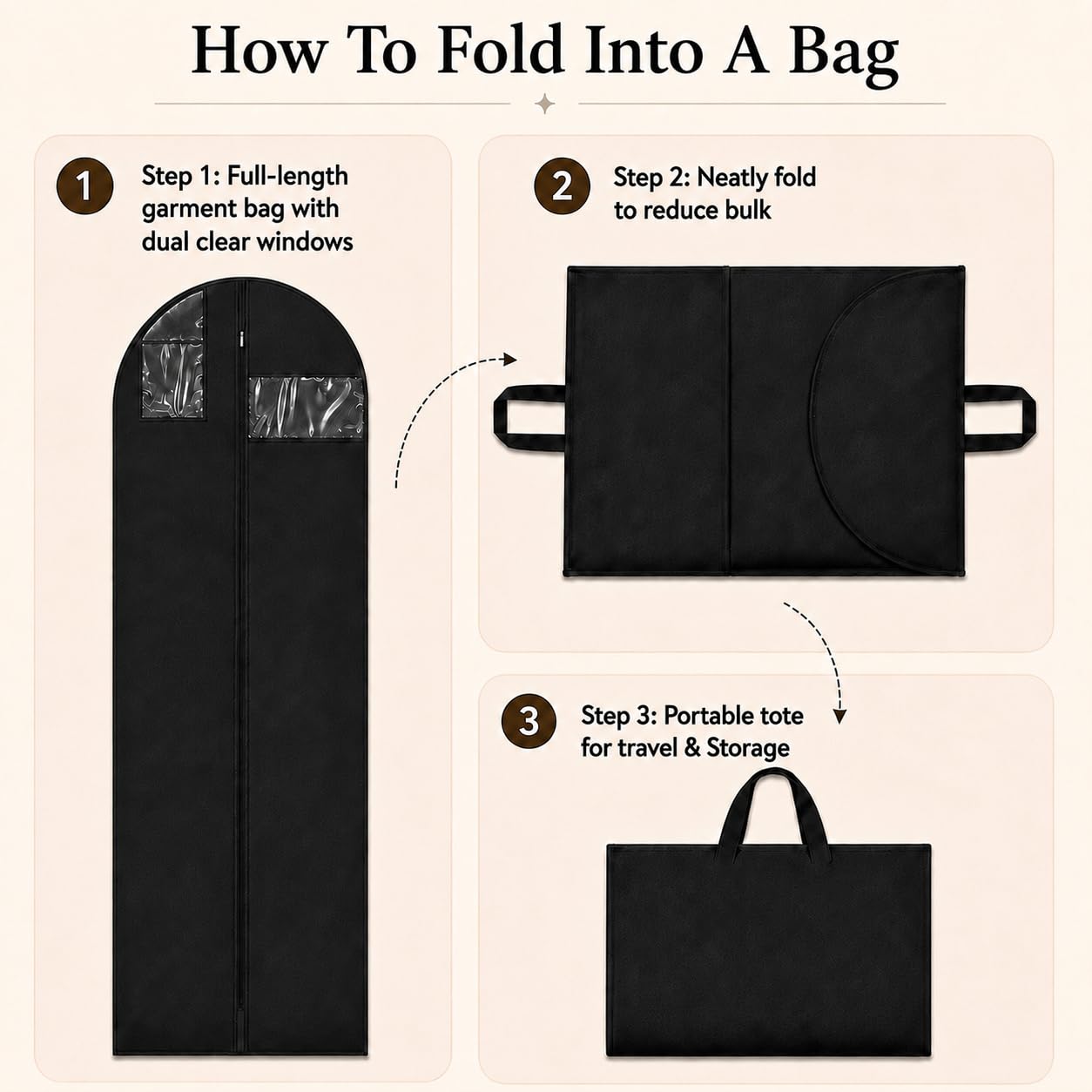 Sytinnice 2Pcs Long Dress Garment Bags, 60×180cm Folding Full Length Garment Cover Bag with Zipper, Pocket & Handle