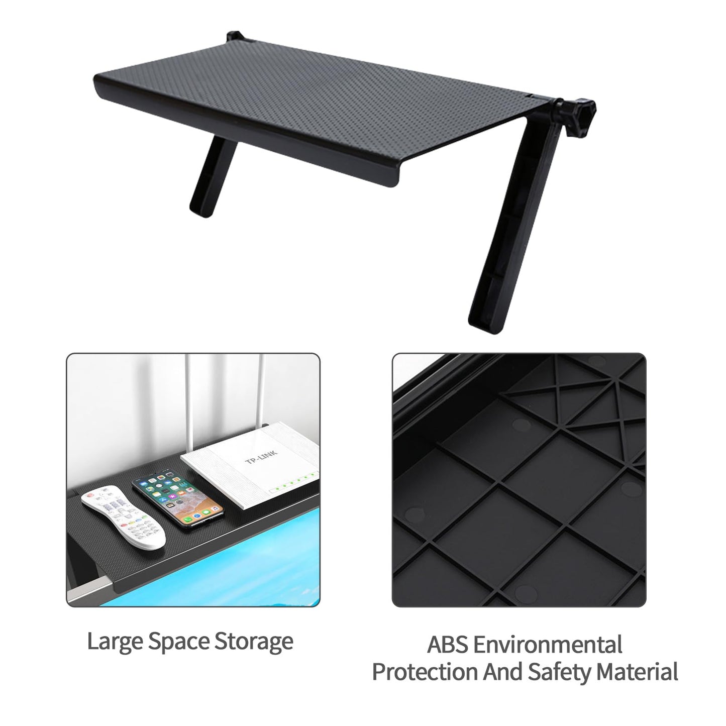 Wesoke TV Top Shelf Screen Top Storage Stand, Black Computer Monitor Top Mounting Bracket Adjustable Cable Box Mount Shelf with 13 inch/33cm Platform