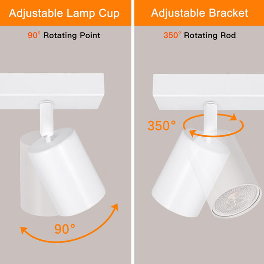 Ketom Adjustable 4 Way Ceiling Spotlight Fitting - GU10 LED Ceiling Light Rotatable - Indoor Spotlights Ceiling Lights - Modern White Metal Ceiling