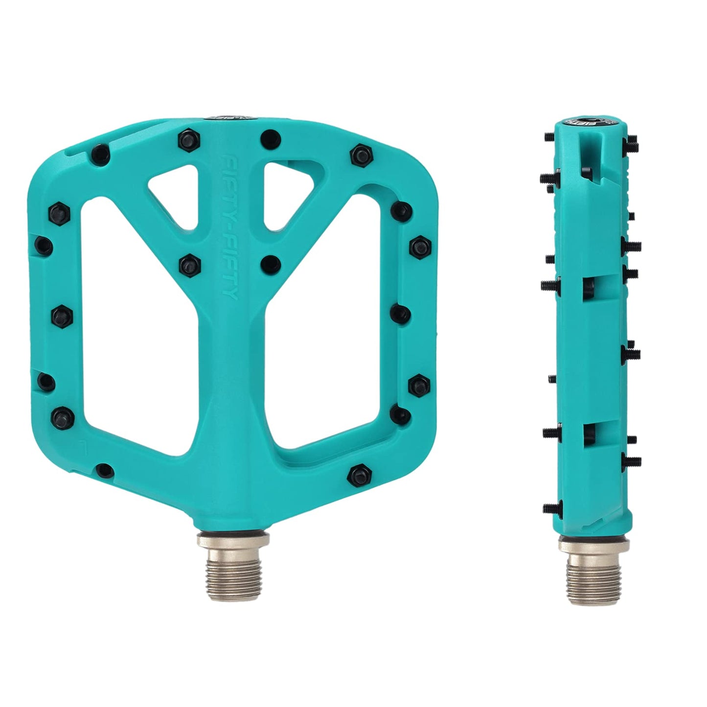 FIFTY-FIFTY Mountain Bike Pedals, Non-Slip MTB Nylon Composite, 9/16" Bicycle Pedals, Lightweight and Wide Flat Platform (Turquoise)