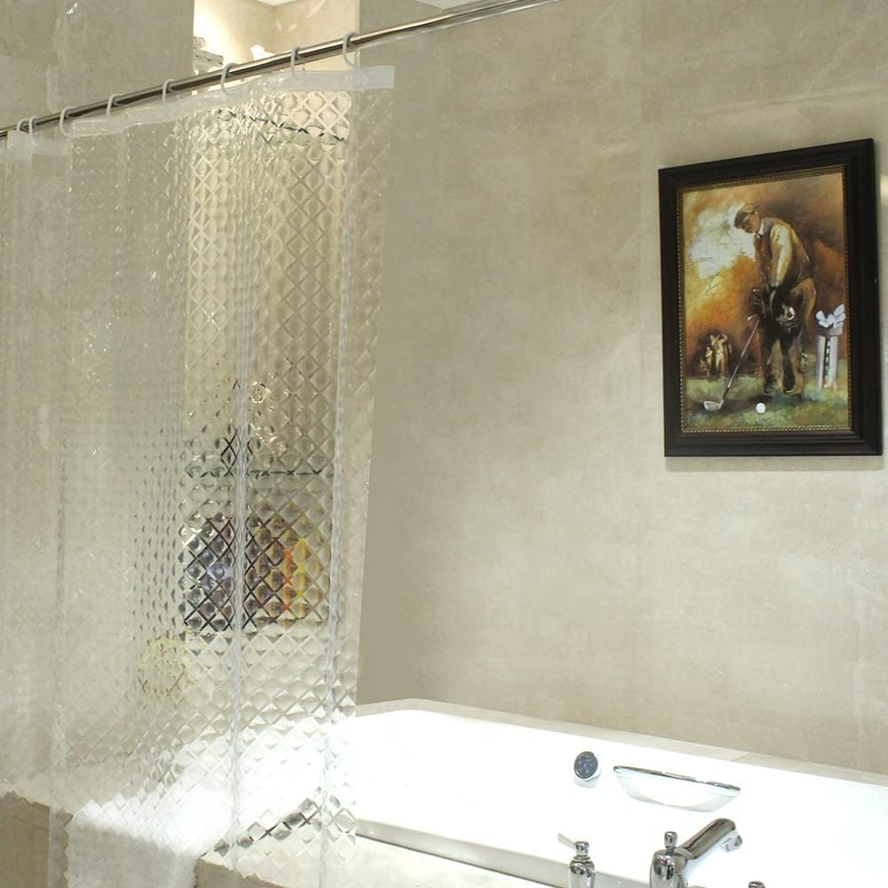 ecooe Shower Curtain Waterproof Mildew Resistant 120 x 200 cm Plastic Clear Shower Curtains 100% EVA Bath Curtain 3D Rhombus 47 x 78 Inch with 12