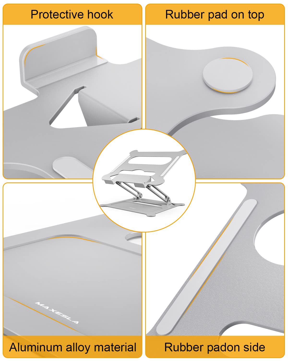 Maxesla Laptop Stand Holder - Aluminum Foldable Portable Ventilated Desktop Laptop Holder, Ergonomic Laptop Stand with Anti-Skid Design