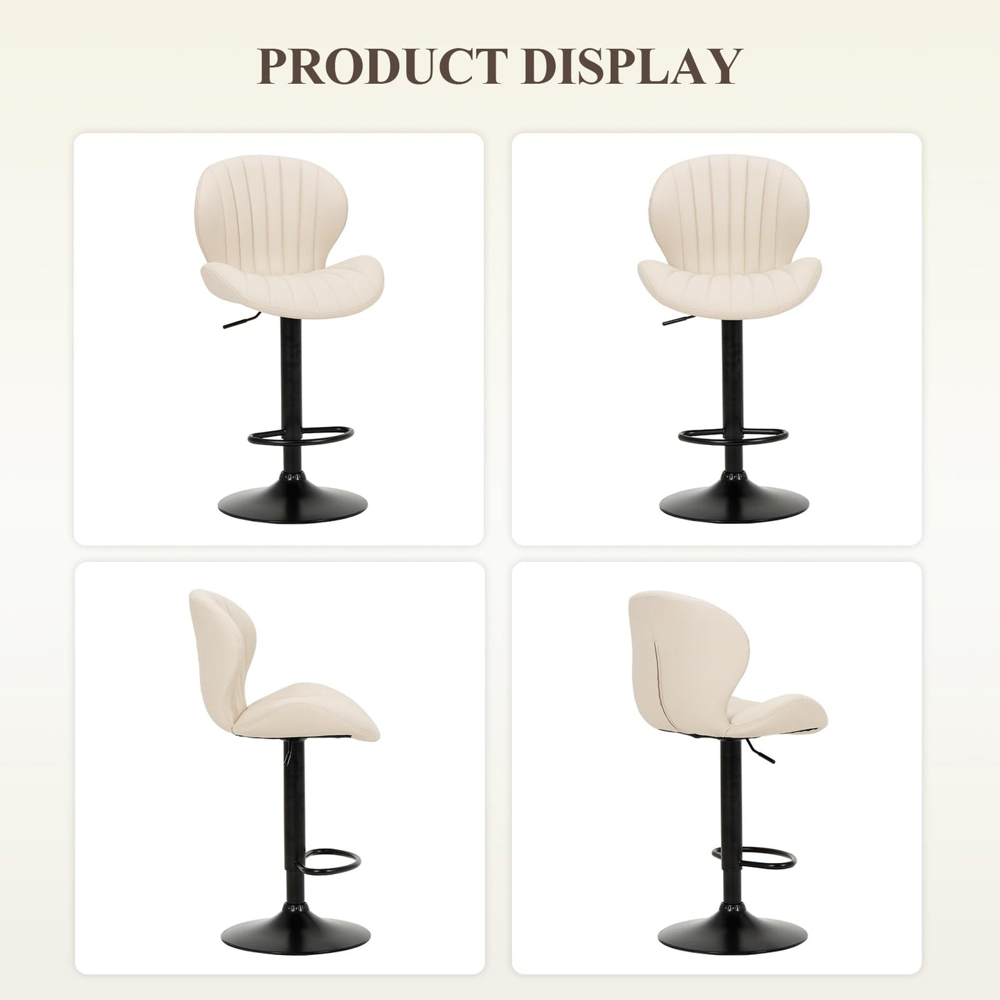 COLAMY Breakfast Bar Stools Set of 2, Modern Swivel Kitchen Bar Chairs, Adjustable PU Leather Upholstered Barstools Counter Height with High Backrest