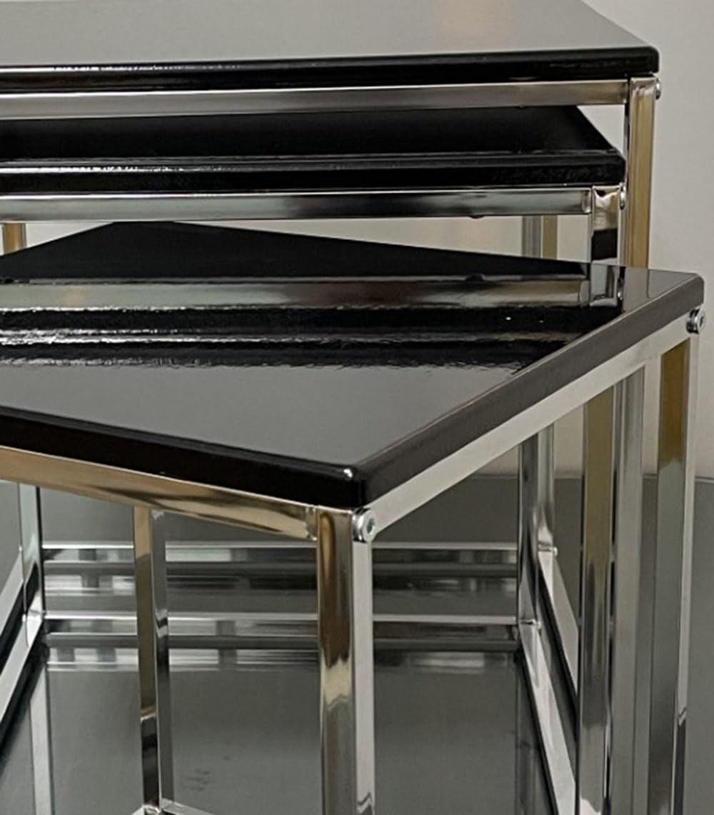 ASPECT Murano Set of 3 Nesting Table Gloss Wooden Tops (Black)