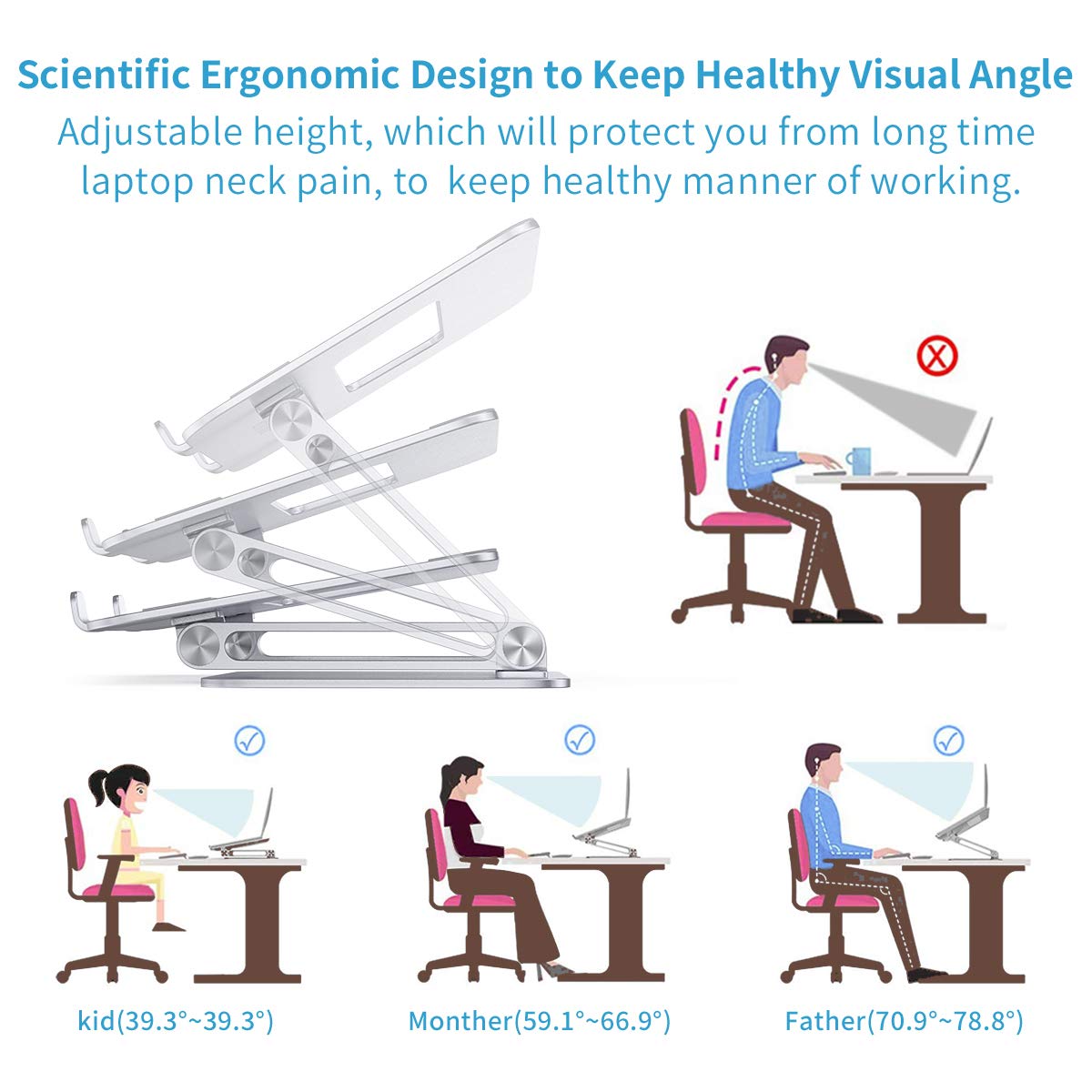 ONIVIB Laptop Computer Stand, Adjustable Tablet Holder Desk, Foldable Wide Compatible10-17 inches Computer Lapdesks, for MateBook Notebook-Silver