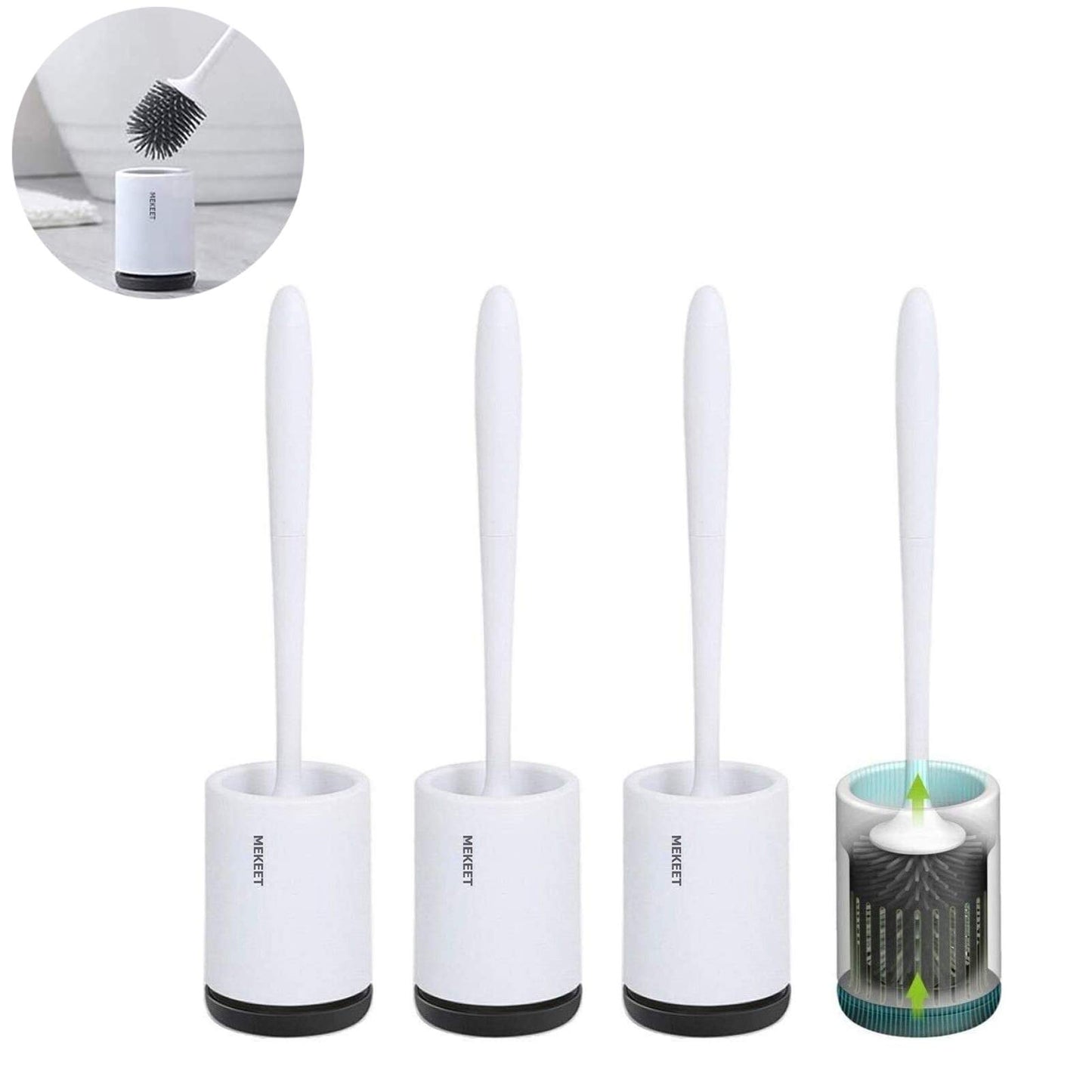 MEKEET Silicone Toilet Brush and Holder,Bathroom Toilet Brush Holder Set,Silicone Toilet Cleaning Brush Kit with Soft Bristle Brush (3pack-Flooring)