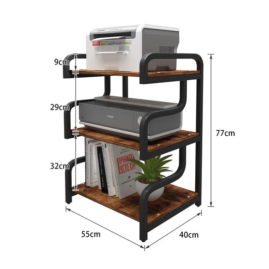 PUNCIA 3-Tier Printer Stand with Storage Movable Printer Table on Wheels Mobile Storage Cart Shelf Rack for Media Player Scanner Files Books Microwave