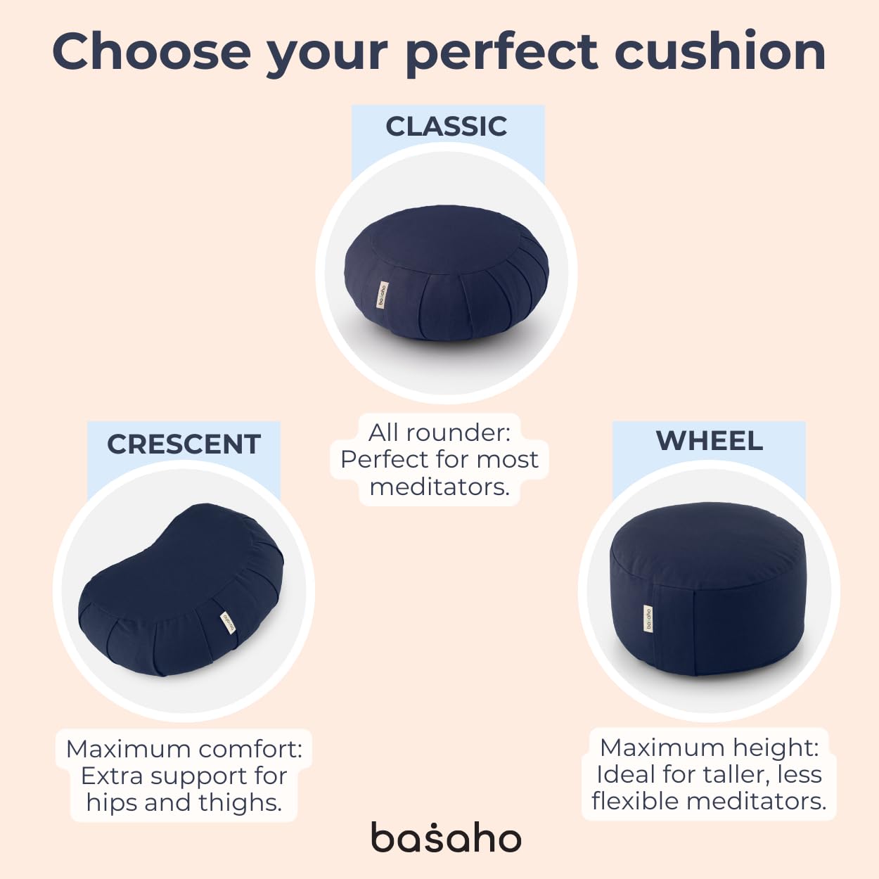 basaho CLASSIC Zafu Meditation Cushion | Organic Cotton | Buckwheat Hulls | Removable Washable Cover (Stone)
