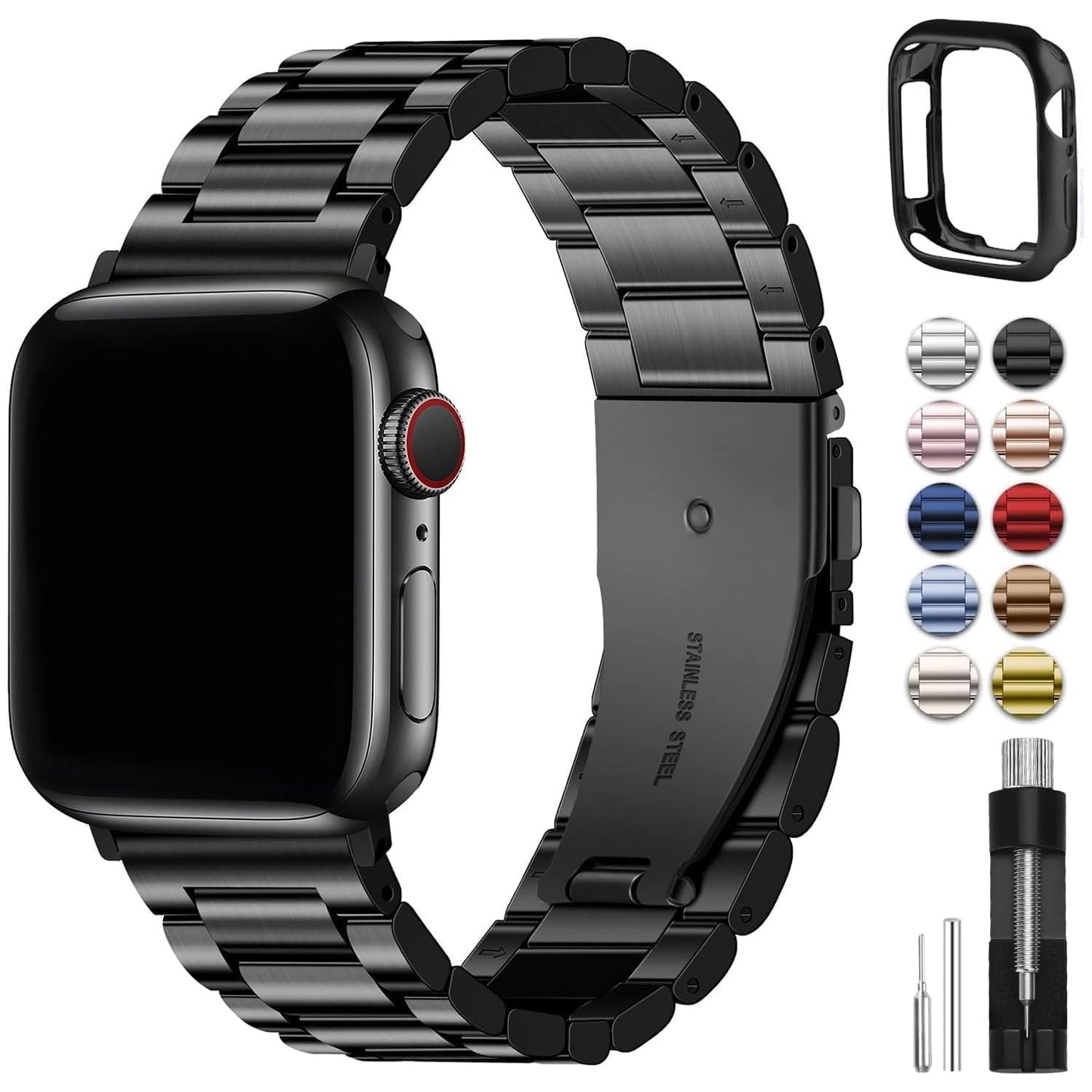 Fullmosa Compatible with Apple Watch Straps 44mm 46mm 45mm 49mm 42mm 41mm 40mm 38mm, Metal Stainless Steel Replacement Bands for iWatch Ultra SE 3 2 1