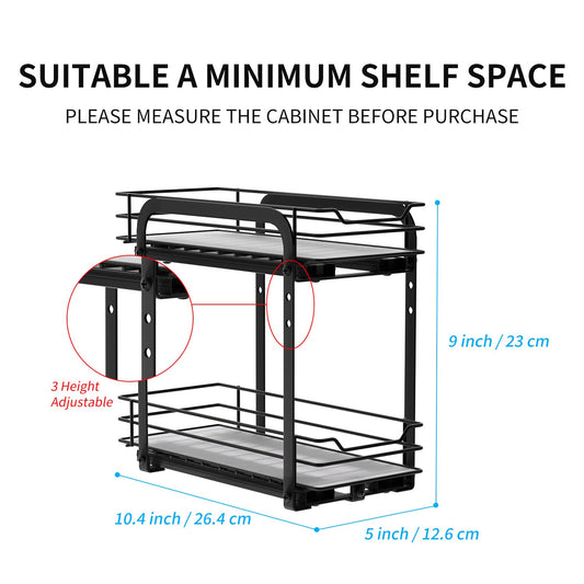 AIRUJIA Spice Rack Cupboard Organizer, Pull Out Cabinet Organizer Spice Racks, 2-Tier Spice Rack Height Adjustable, Spice Rack for Inside Cupboard,