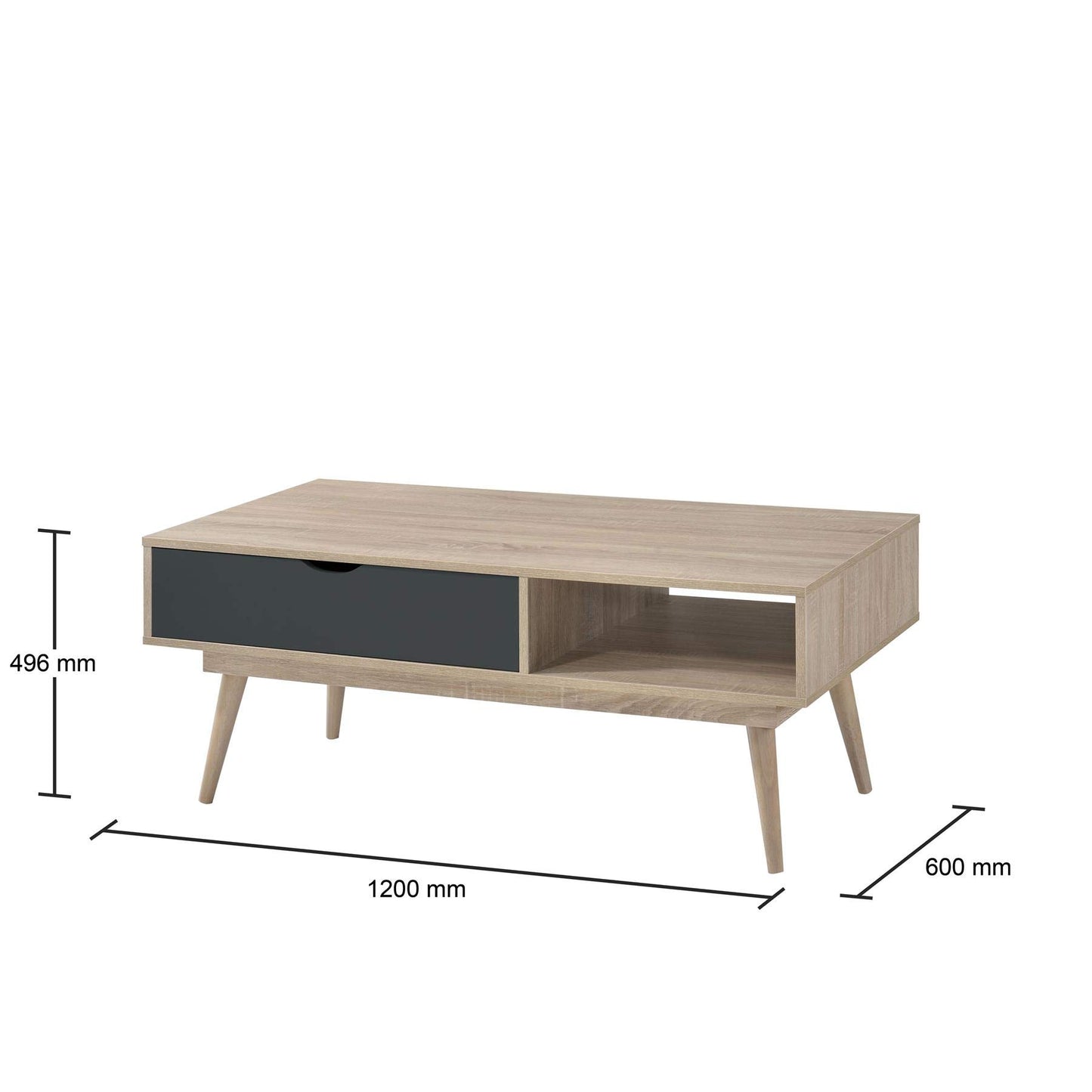 Timber Art Design UK Alford Scandinavian Coffee Table With Drawer and Wooden Legs Storage Shelf Rectangular for Living Room, Home