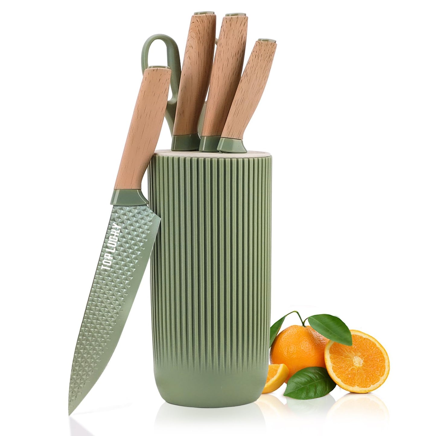 Chef Knife Set with Block, 6-Piece Kitchen Knives Set with Sharp Blades, Professional Knife Set with Ergonomic Handle, Non-Stick Stainless Steel Knife