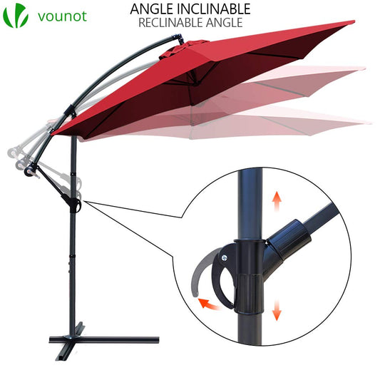 VOUNOT? 3m Cantilever Garden Parasol, Banana Patio Umbrella with Crank Handle and Tilt for Outdoor Sun Shade, Red
