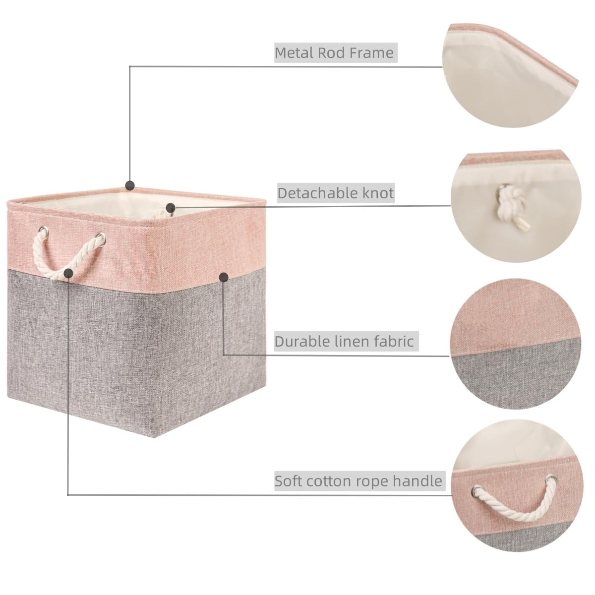 Mangata Fabric Storage Baskets,33 x 38 x 33cm Large Foldable Storage Boxes for Organizing Clothes Shelf Nursery Closet(Grey/Pink, Set of 4)